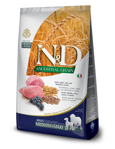 Farmina N&D Ancestral Grain Adult Medium&Maxi Lamb & Blueberry 12kg.