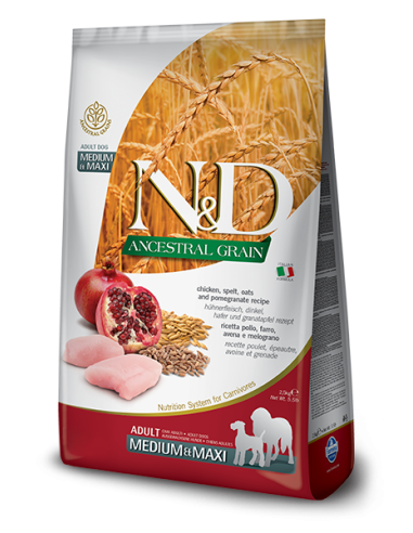 Farmina N&D Ancestral Grain Adult Medium&Maxi Chicken & Pomegranate 12kg.